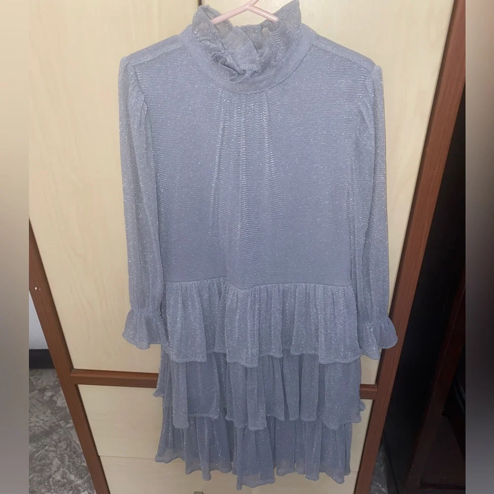 Janie and Jack Girls Silver Sparkle Mesh Tiered Ruffle Dress Size 10